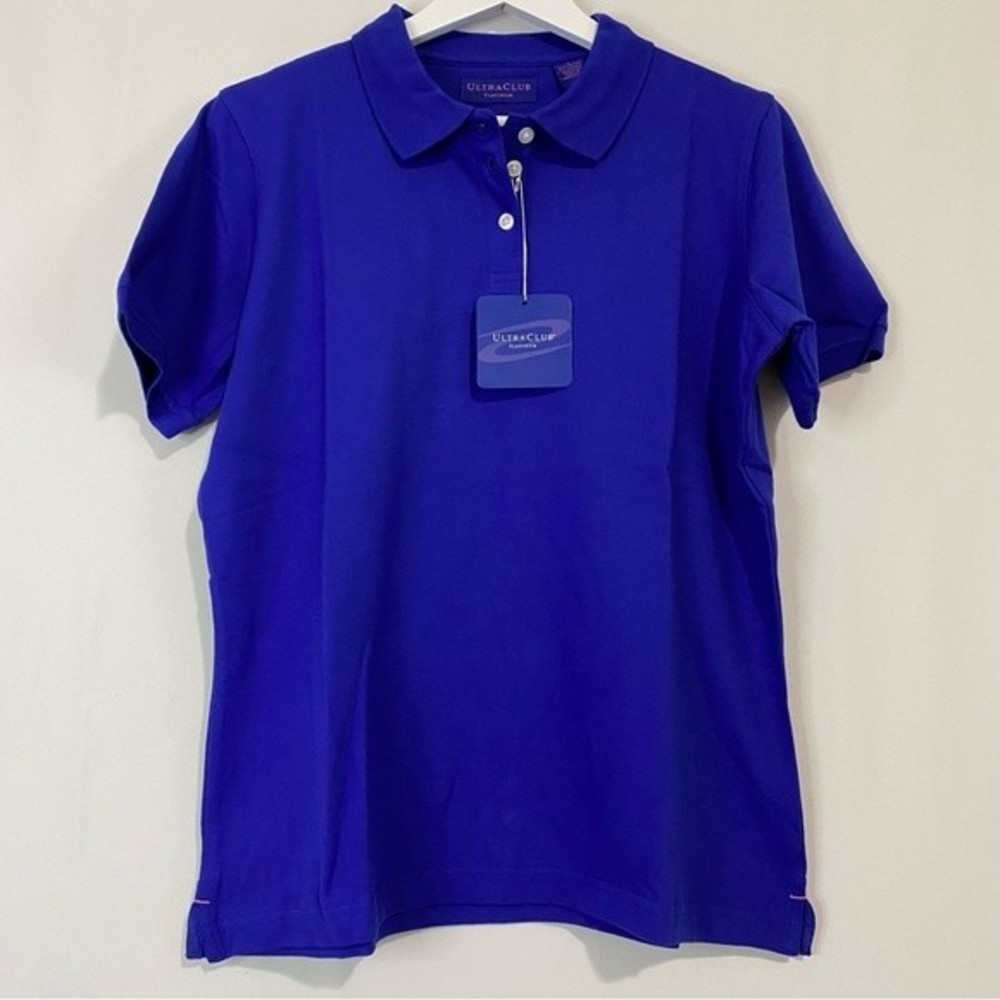 Ultra Club Women’s Platinum Button Short Sleeve Polo University Blue NWT